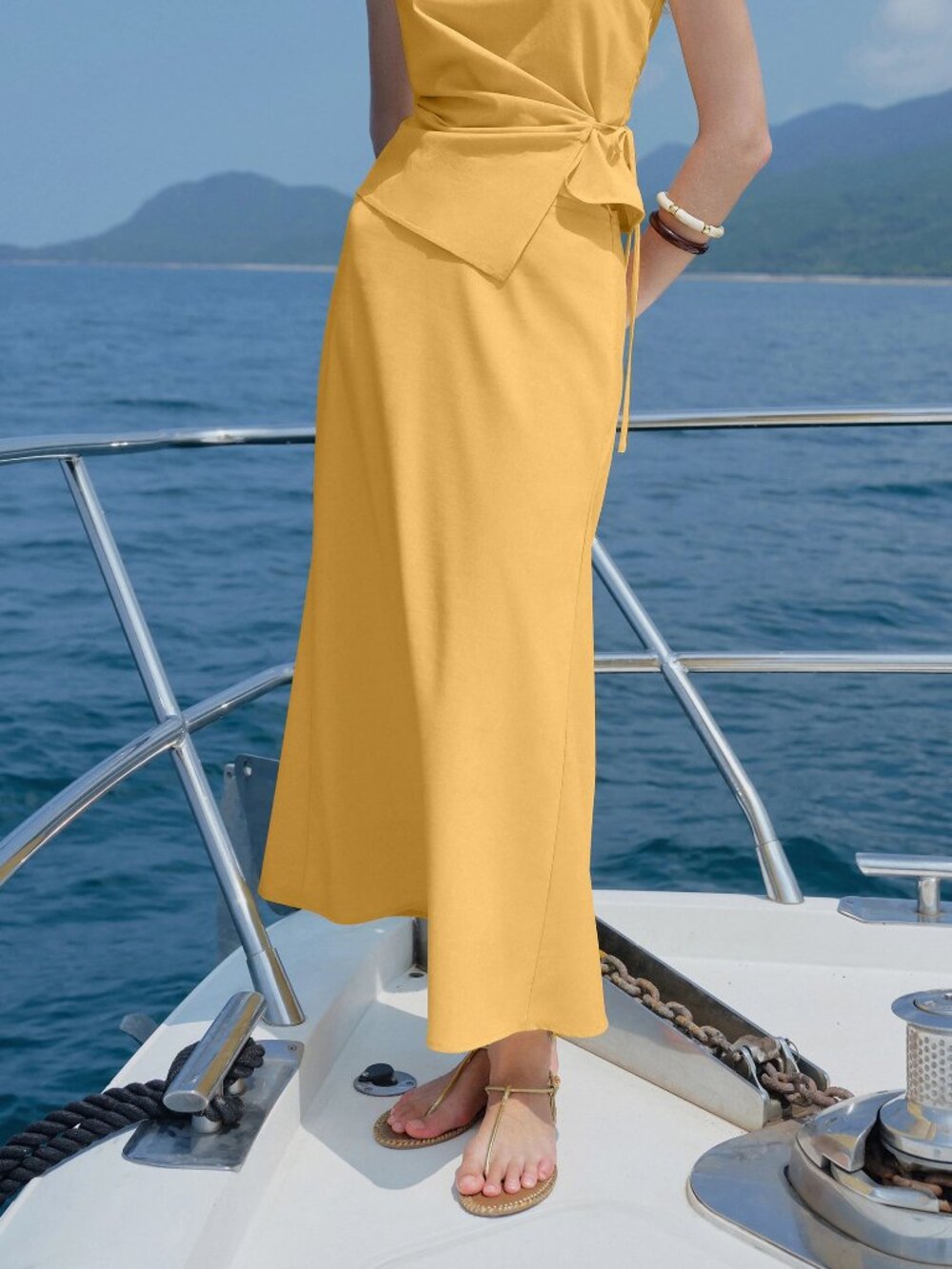 OGL Lyocell-Linen Blend Maxi Flared Pull-On Skirt size M